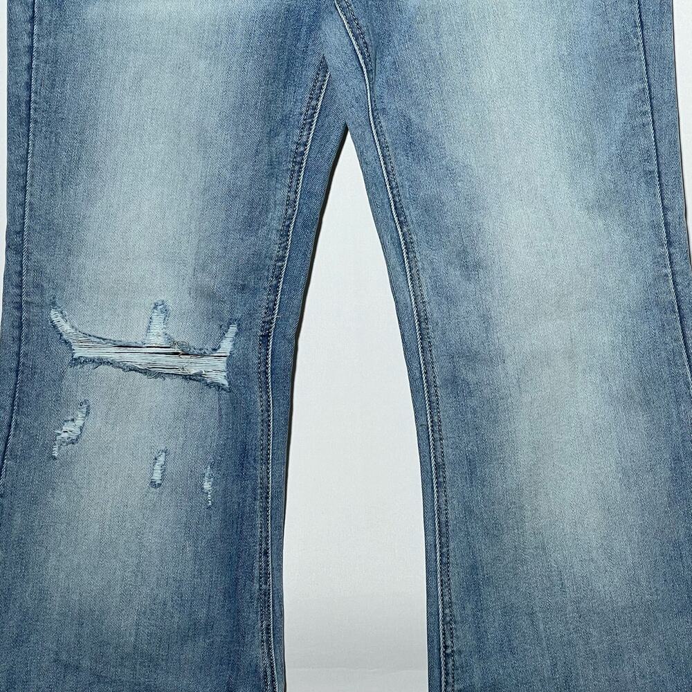 Risen High Rise Distressed Frayed Hem Flare Leg Blue Womens Size 31 - Picture 11 of 14